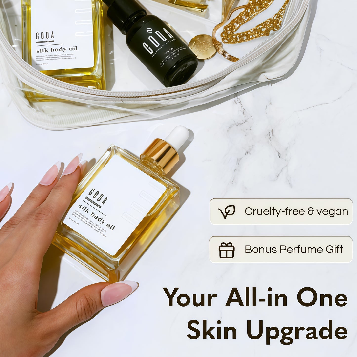 GODA Silk Body Oil Women - Firming Anti Aging Moisturizing Formula, Crepey Skin Hydrating After Shower, Scented Organic Blend Premium Skincare